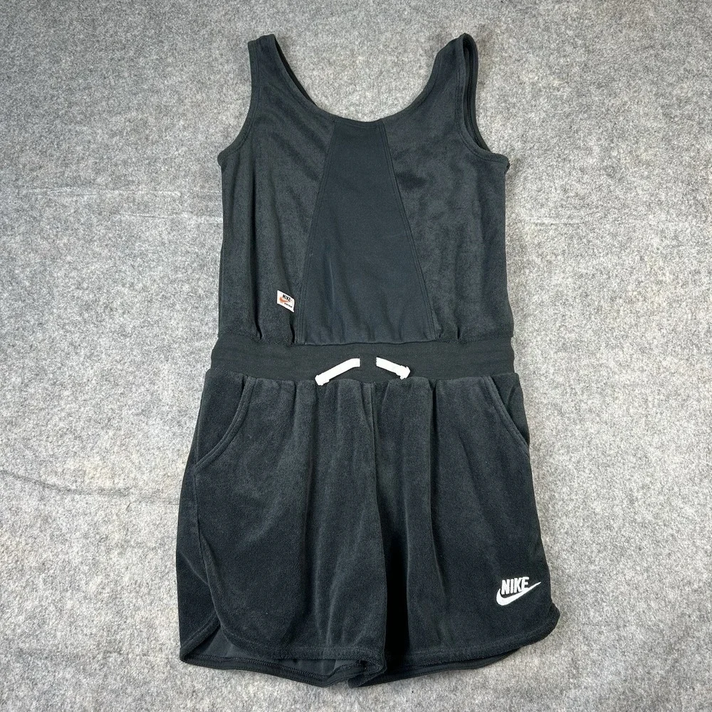 Nike Swoosh Romper Girls XL Terry Cloth Summer Outfit Swimsuit Coverup Black